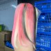 Customized 13x6 Pink Highlight Straight Colored Transparent Lace Front Bob Wig